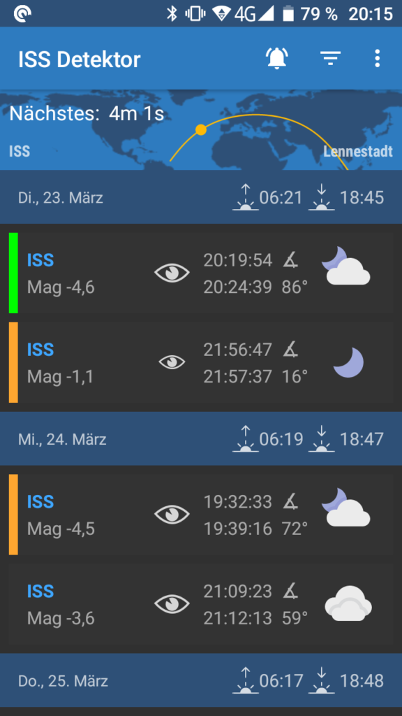 Screenshot der App ISS-Detektor