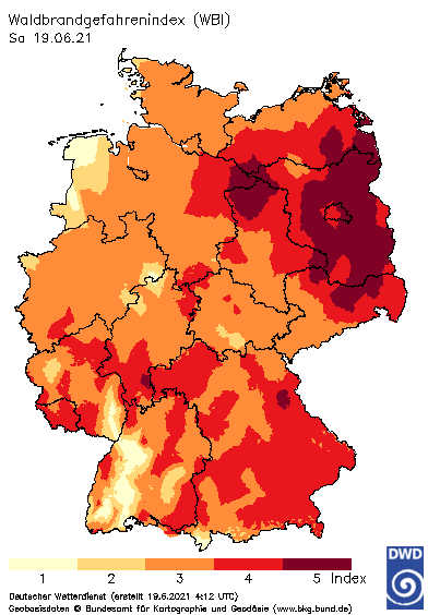 Waldbrandgefahrenbewertung des Deutschen Wetterdienstes (DWD)