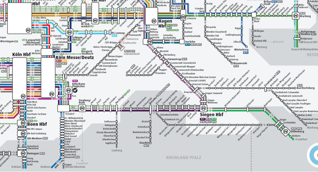 Ausschnitt aus dem Liniennetzplan NRW. Ein Liniennetzplan ist sinnvoll für die Tourenplanung mit dem Deutschlandticket.